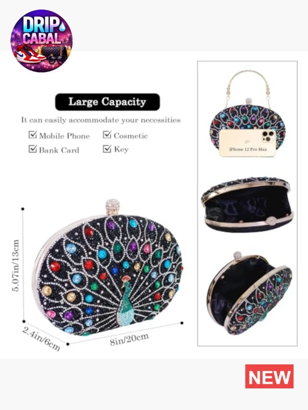 Rhinestone Evening Clutch Crossbody Bag Wedding Party Faux Leather